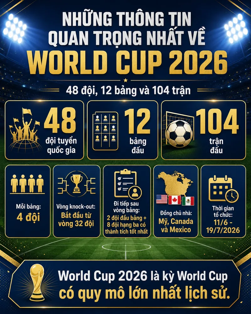 Những thông tin quan trọng nhất về World Cup 2026 gồm 48 đội, 12 bảng và 104 trận
