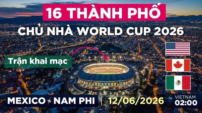 World Cup 2026 được tổ chức tại Mỹ, Canada và Mexico với 16 thành phố chủ nhà